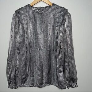 Vintage EVA LAUREL NY Women Blouse 10 Grey  & Black Long Sleeves Made in USA